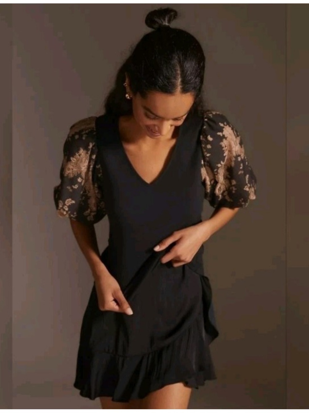 Dolan black lace puff sleeve top, XS